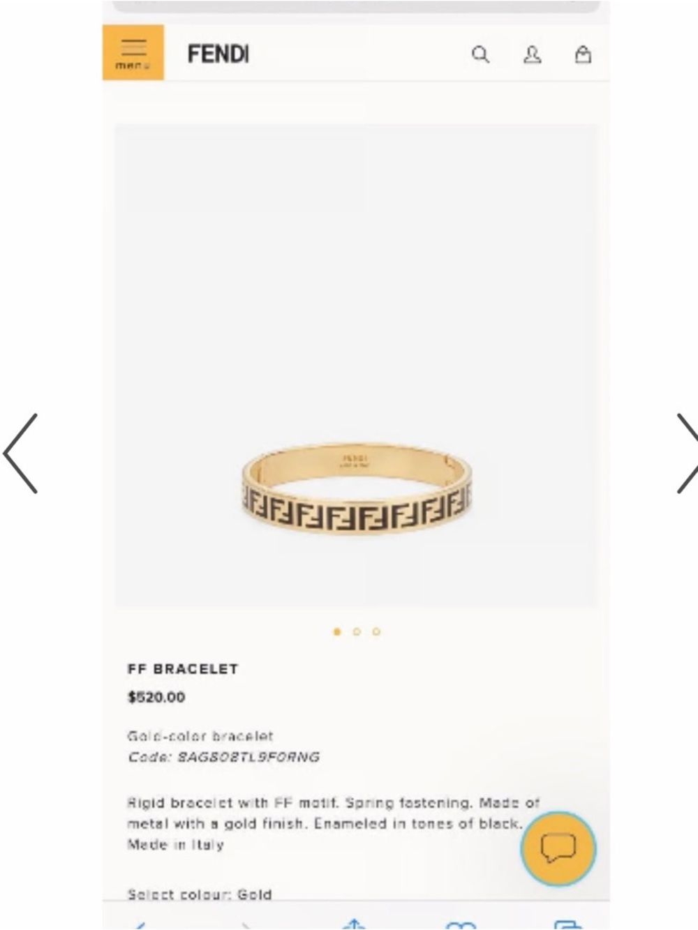 Fendi Gold and Black FF Motif Bangle Bracelet